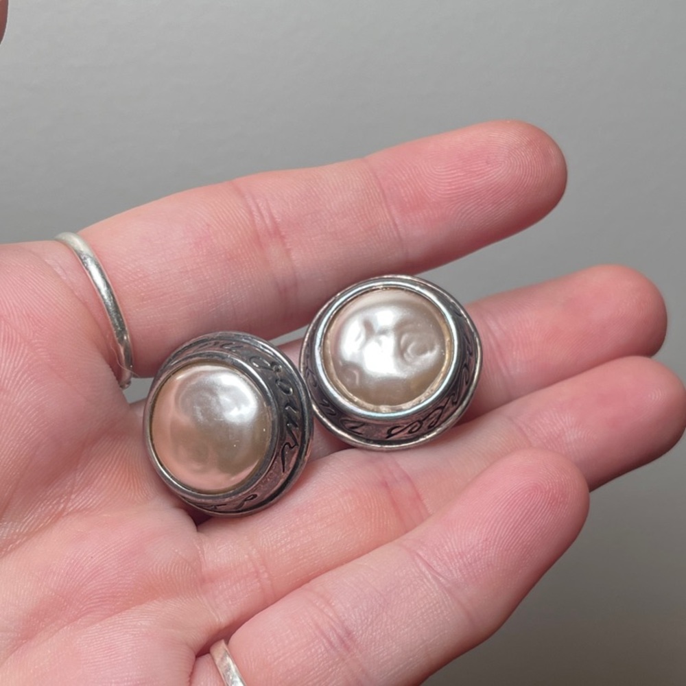 Vintage Silver and Pearl Clip On Earrings